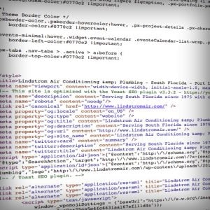 SEO Code A screen of code highlighting SEO keywords